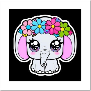 Adorable Baby Elephant with flower crown Posters and Art